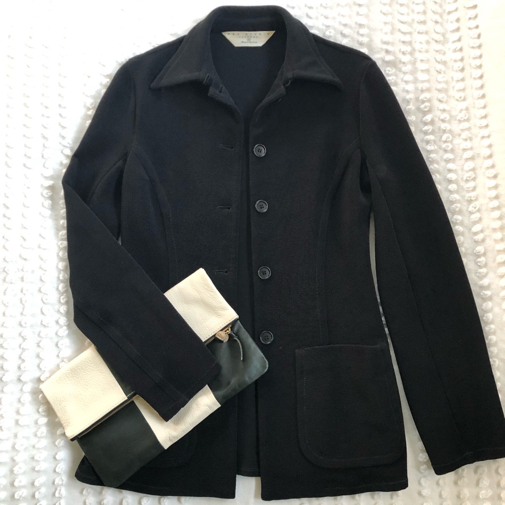 Max Studio LeonMax Black Hip Length Shirt Jacket Size XS - Vintage Retro Style